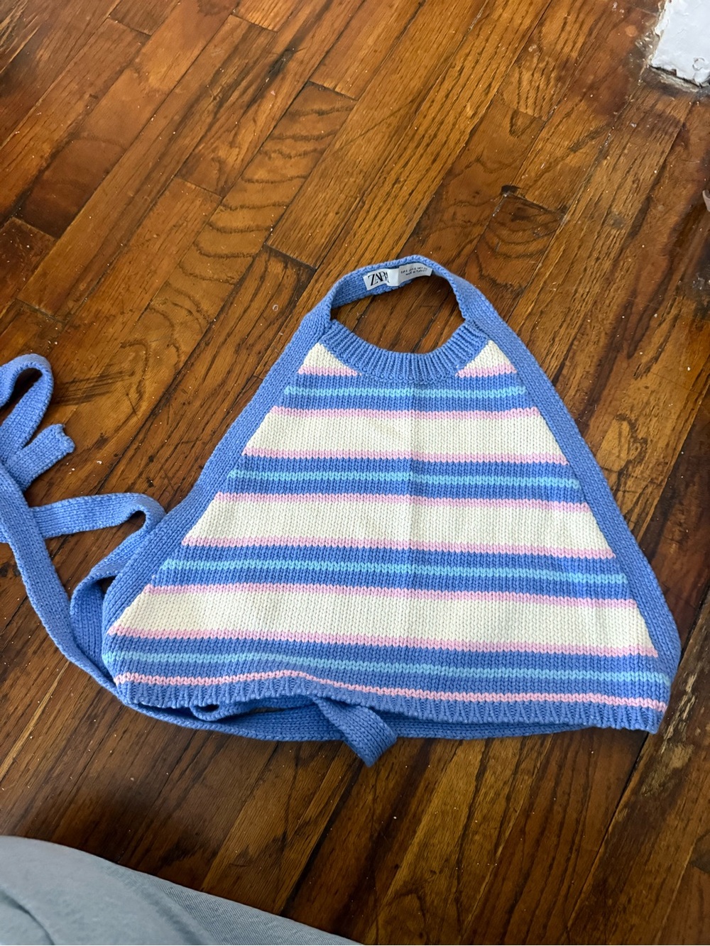 Striped Knit Halter Top - Blue, White & Pink